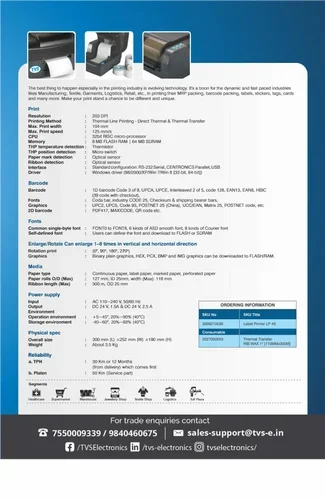 Tvs Lp45 Barcode Printer